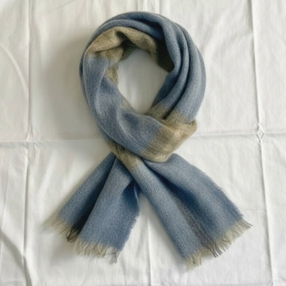 Samuel Tweed & Co Vintage Royal Scot Mohair Blue Knit Wool Scarf Unisex One Size